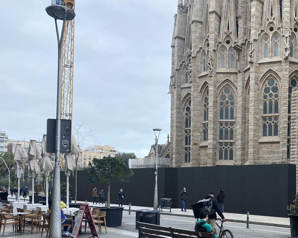 Provisional fence installed for works in basement of Chapel and cloister of the Assumption