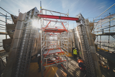Work starting on pinnacle for cross on tower of Jesus Christ