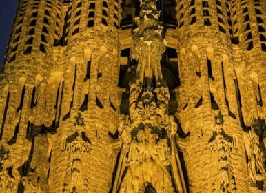 The Nativity facade was illuminated in yellow to mark the countdown to the Grand Départ of the 2026 Tour de France